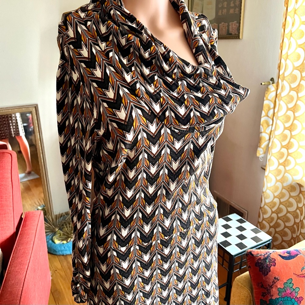 Vintage 90s LOFT Chevron Cowl Neck Dress - Picture 4 of 5